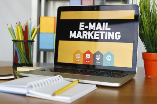 Email marketing graphic on a laptop